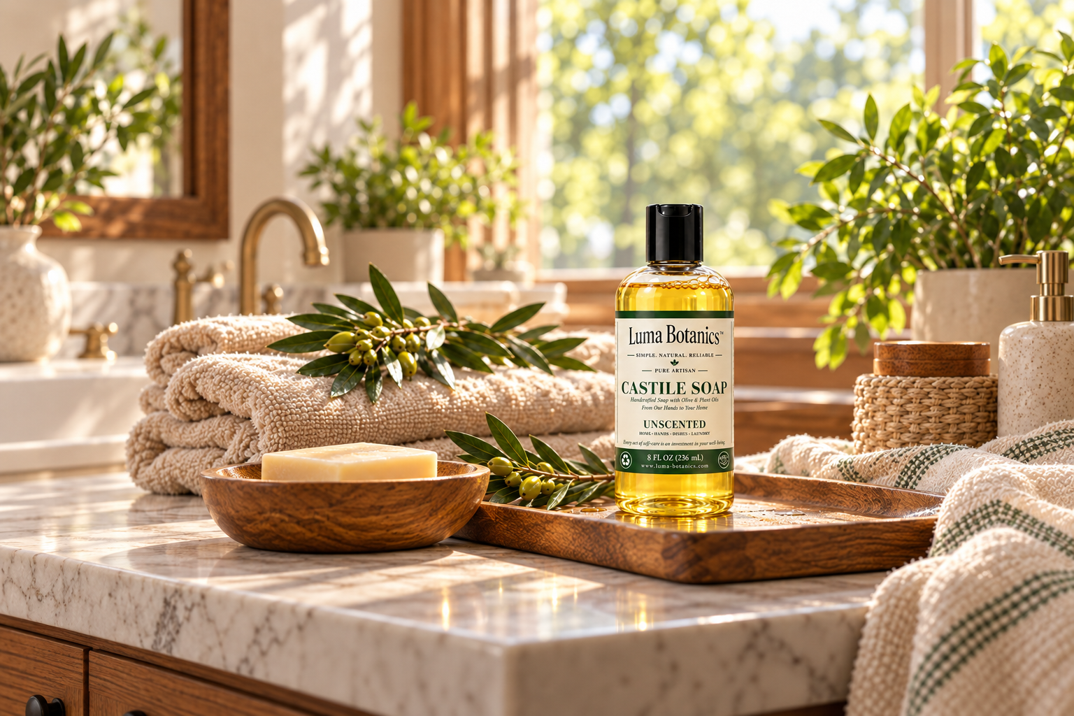 Real Luma Botanics unscented Castile soap bottle